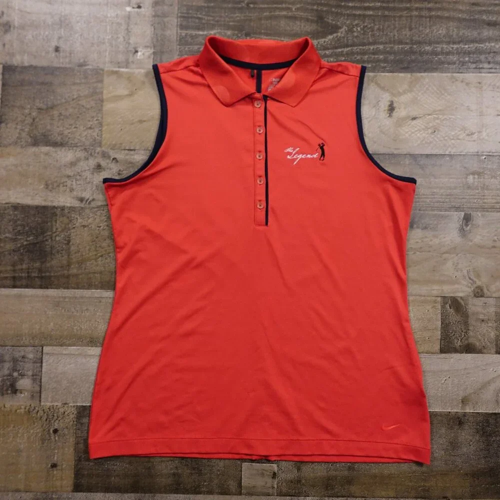 Nike Golf Dri-FIT Tour Performance Sleeveless Polo Red w/‎ Navy Trim Women’s L